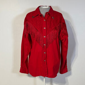 Vintage Lilia Guilty Button Down Shirt Red Fringe Western Women’s Large Cowgirl